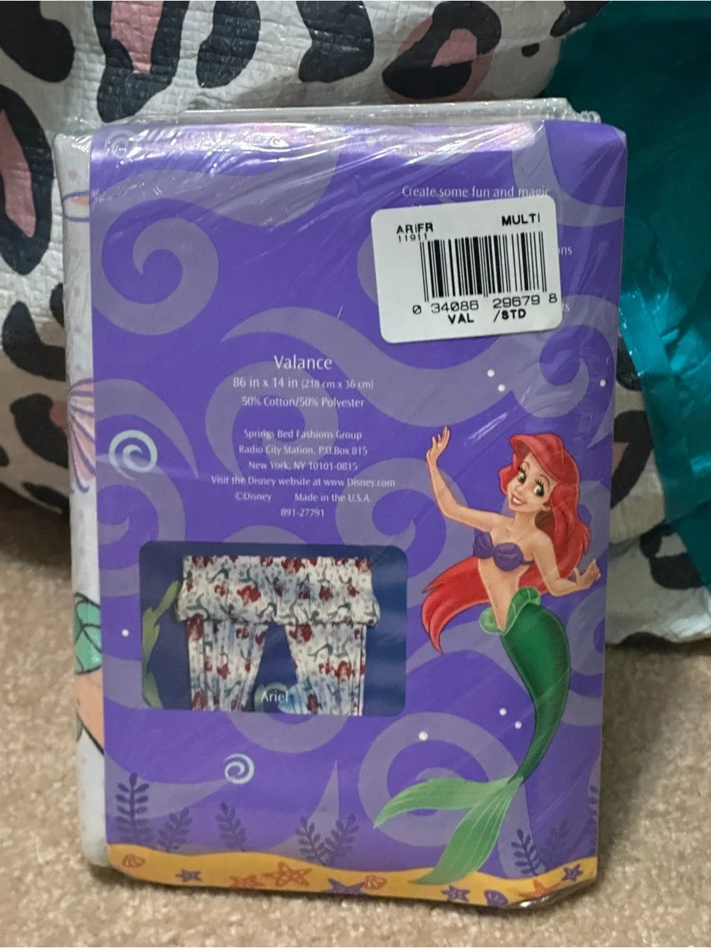 Vintage Disney Little Mermaid Ariel Starfish Shell Polka Dot Valance NOS  86x14